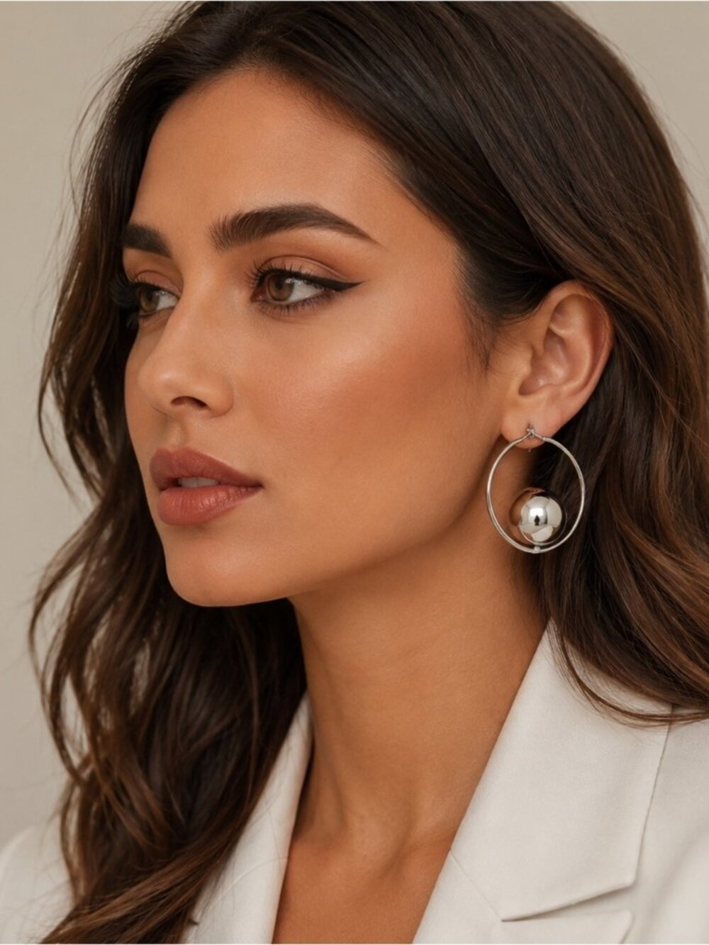 Sculptural Silver Sphere Hoop Earrings